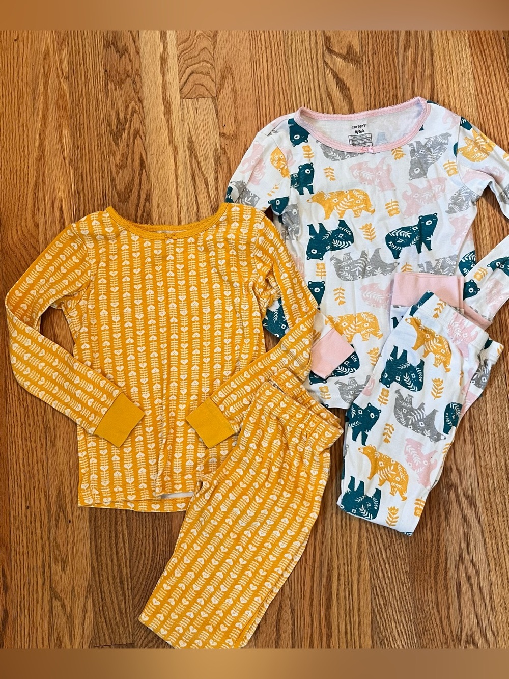 Carter's Girls Yellow & Multi-Animal Print Pajama Set - 2 Pack Sz 6